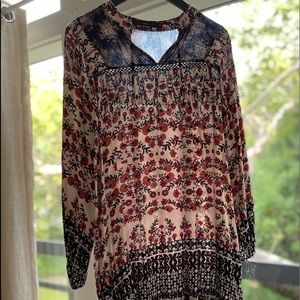 HAZEL (Anthropologie) red boho bell sleeved mini dress. Size medium.